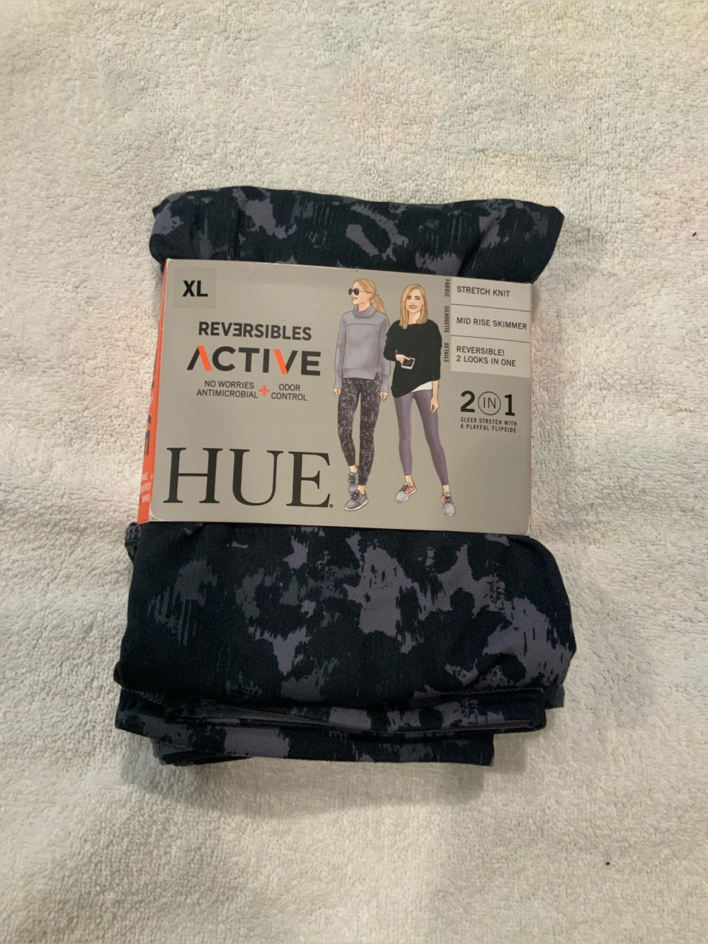 HUE Leggings Reversibles Women’s XL Black/Grey NWT